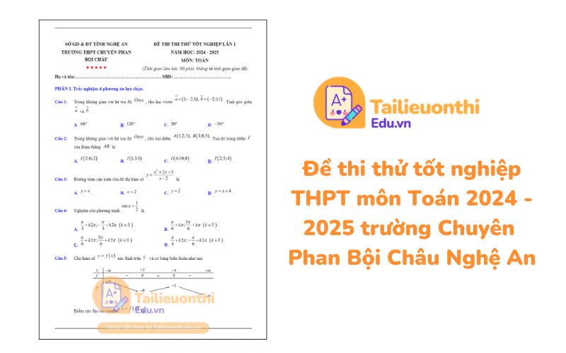 Đề thi thử tốt nghiệp THPT môn Toán 2024 - 2025 trường Chuyên Phan Bội Châu Nghệ An